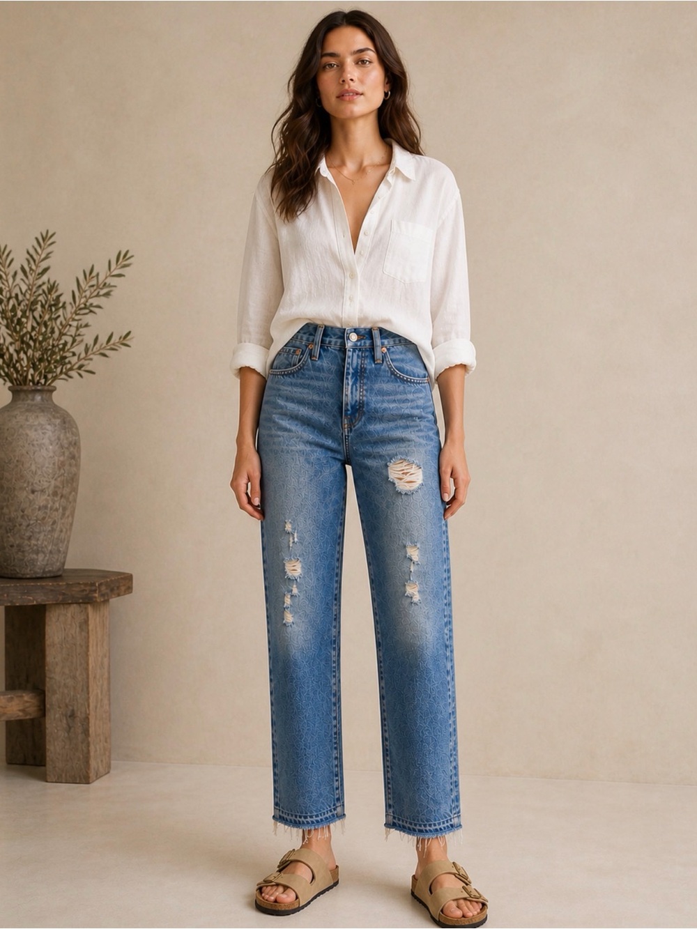 Madewell Classic Straight Jeans J1978 High Rise Distressed Raw Hem 26